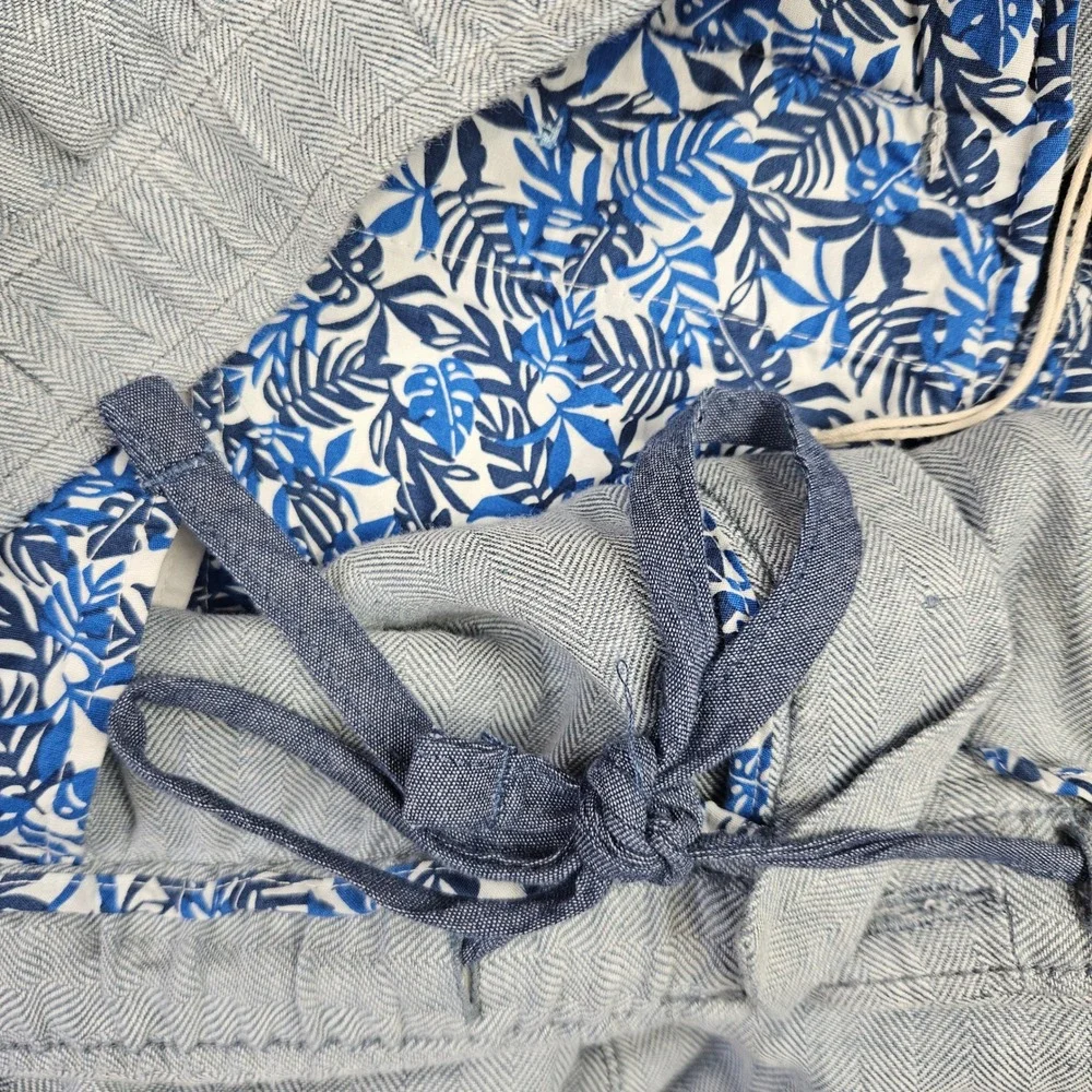 Tommy Bahama Beach Coast Linen Pants Men's 2XLB Full Elastic Blue Herringbone
